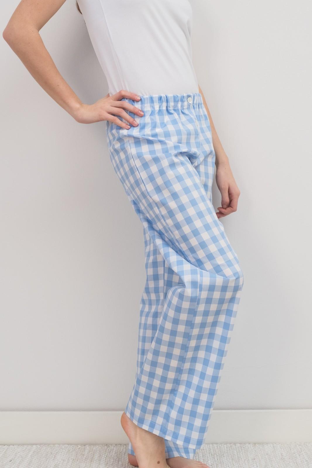 PANTALONI POPELINE DONNA QUADRONE AZZURRO PADPQDR AZZ SILVIA SCALMANA 