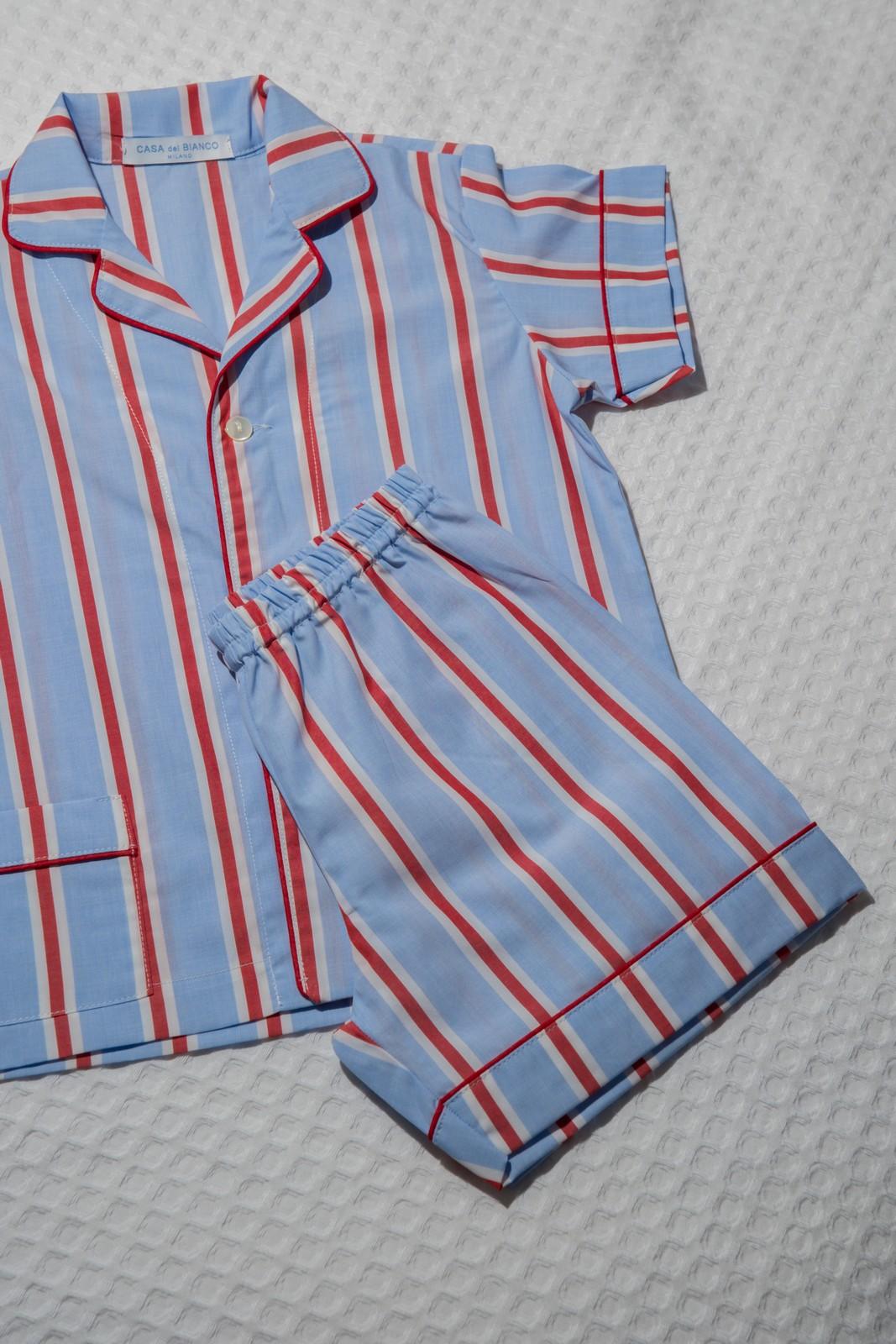 COMPLETO CORTO BAMBINO RIGA FONDO AZZURRO PROFILO ROSSO CCBPRFO AZZROS SILVIA SCALMANA 