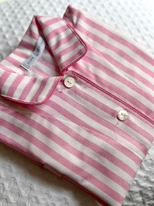 PIGIAMA BAMBINO IN FLANELLA RIGONE ROSA