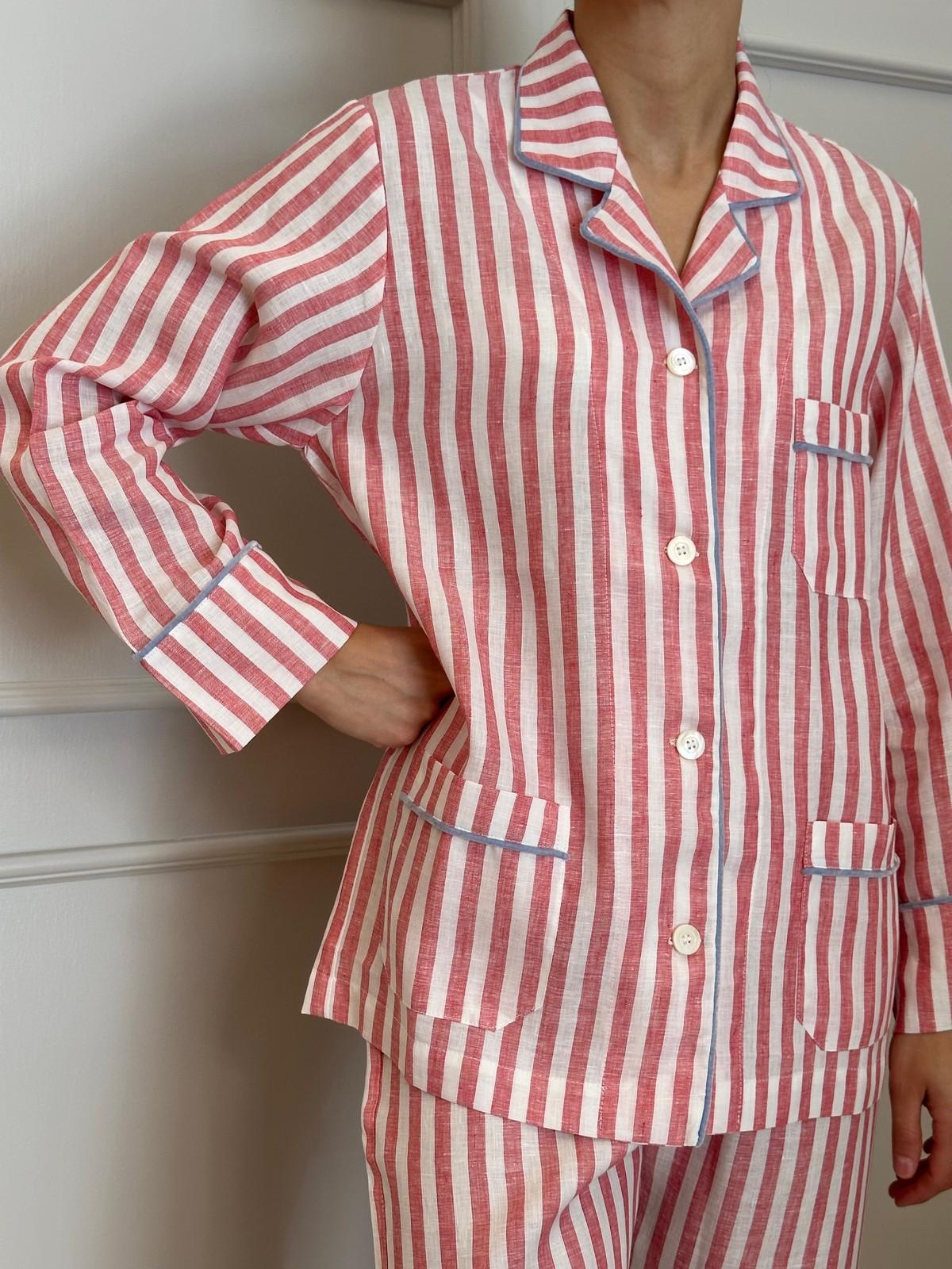 PIGIAMA DONNA IN LINO TAGLIATELLA ROSSA ROFILO AZZURRO CODITAG ROSAZZ SILVIA SCALMANA 