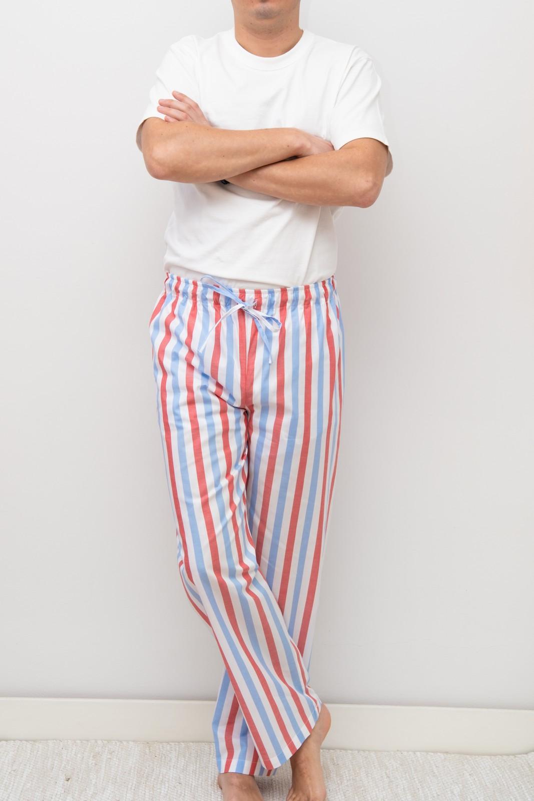 PANTALONI POPELINE UOMO TAGLIATELLA MISTA AZZURRO/ROSSO PAUPAZZ ROS SILVIA SCALMANA 