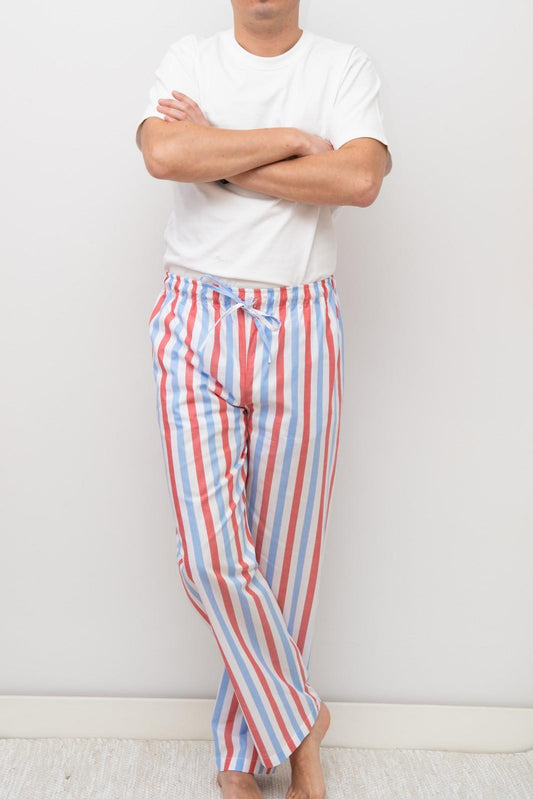 PANTALONI POPELINE UOMO TAGLIATELLA MISTA AZZURRO/ROSSO PAUPAZZ ROS SILVIA SCALMANA 