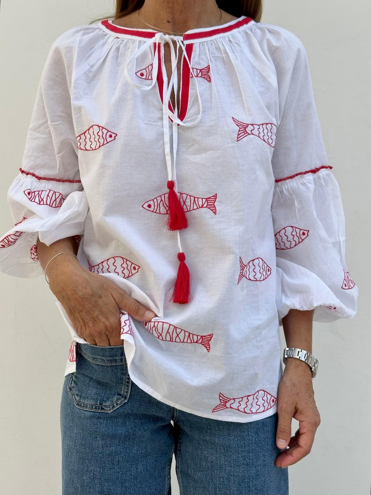 CAMICIA PESCE ROSSO PESCEC A# CASA DEL BIANCO 