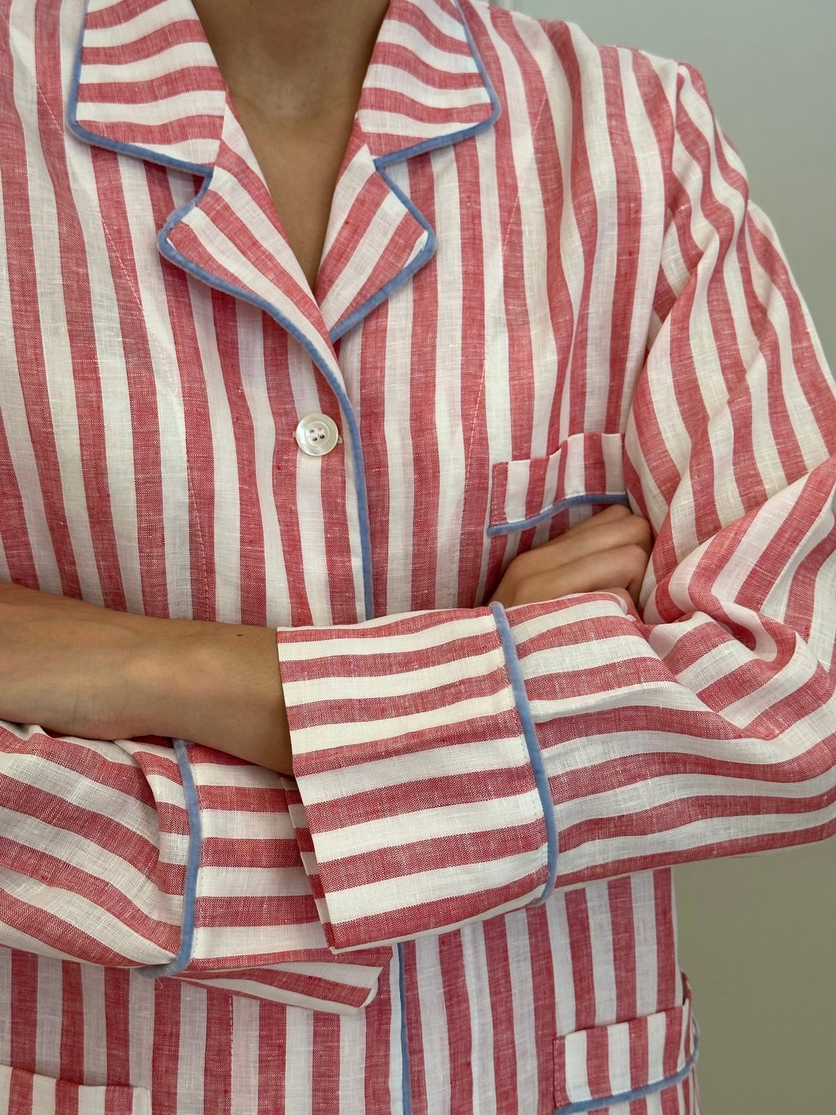PIGIAMA DONNA IN LINO TAGLIATELLA ROSSA ROFILO AZZURRO CODITAG ROSAZZ SILVIA SCALMANA 