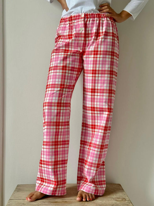 PANTALONI DONNA FLANELLA SCOZZESE FRAGOLA/ROSSO PDFL SCOZZFRAGOLAROSSO SILVIA SCALMANA 