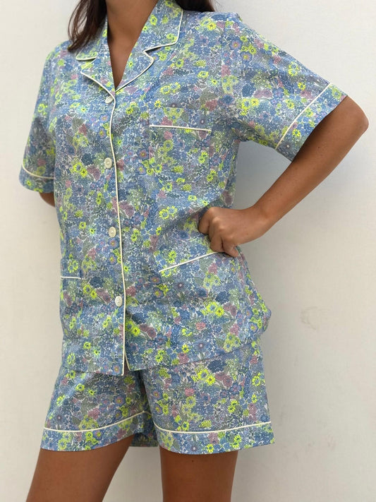 PIGIAMA LIBERTY CORTO DONNA "MARGARET ANNIE AZZURRO"