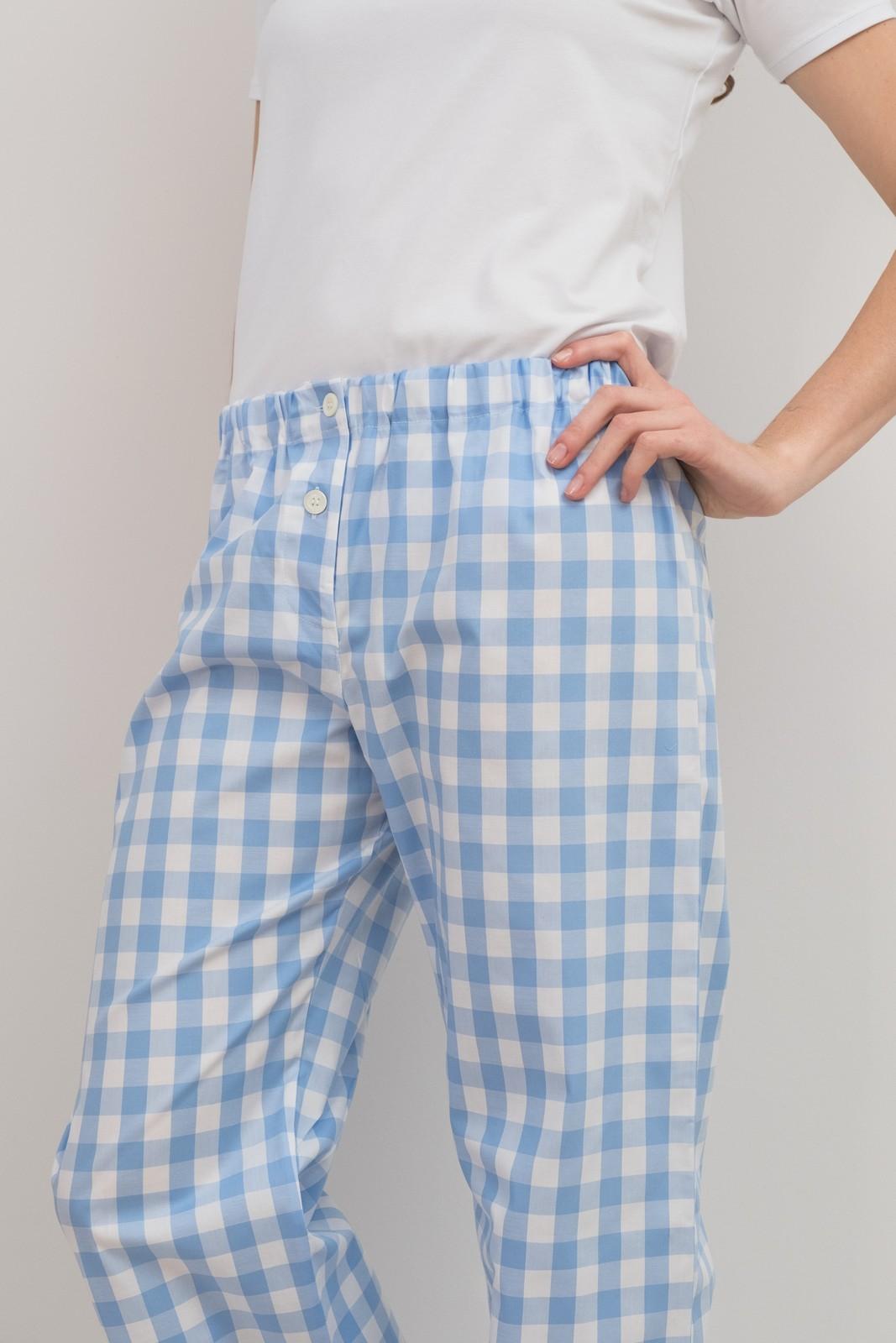 PANTALONI POPELINE DONNA QUADRONE AZZURRO PADPQDR AZZ SILVIA SCALMANA 