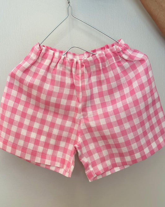 SHORTS BAMBINO IN LINO QUADRO FRAGOLA SHBIQDR FRG SILVIA SCALMANA 