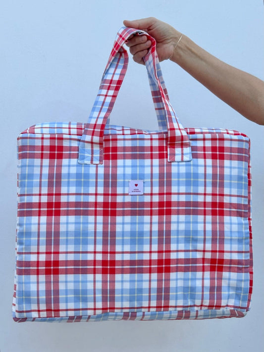 VALIGIA FLANELLA SCOZZESE AZZURRO ROSSO VANF SCOAZZROS SILVIA SCALMANA 