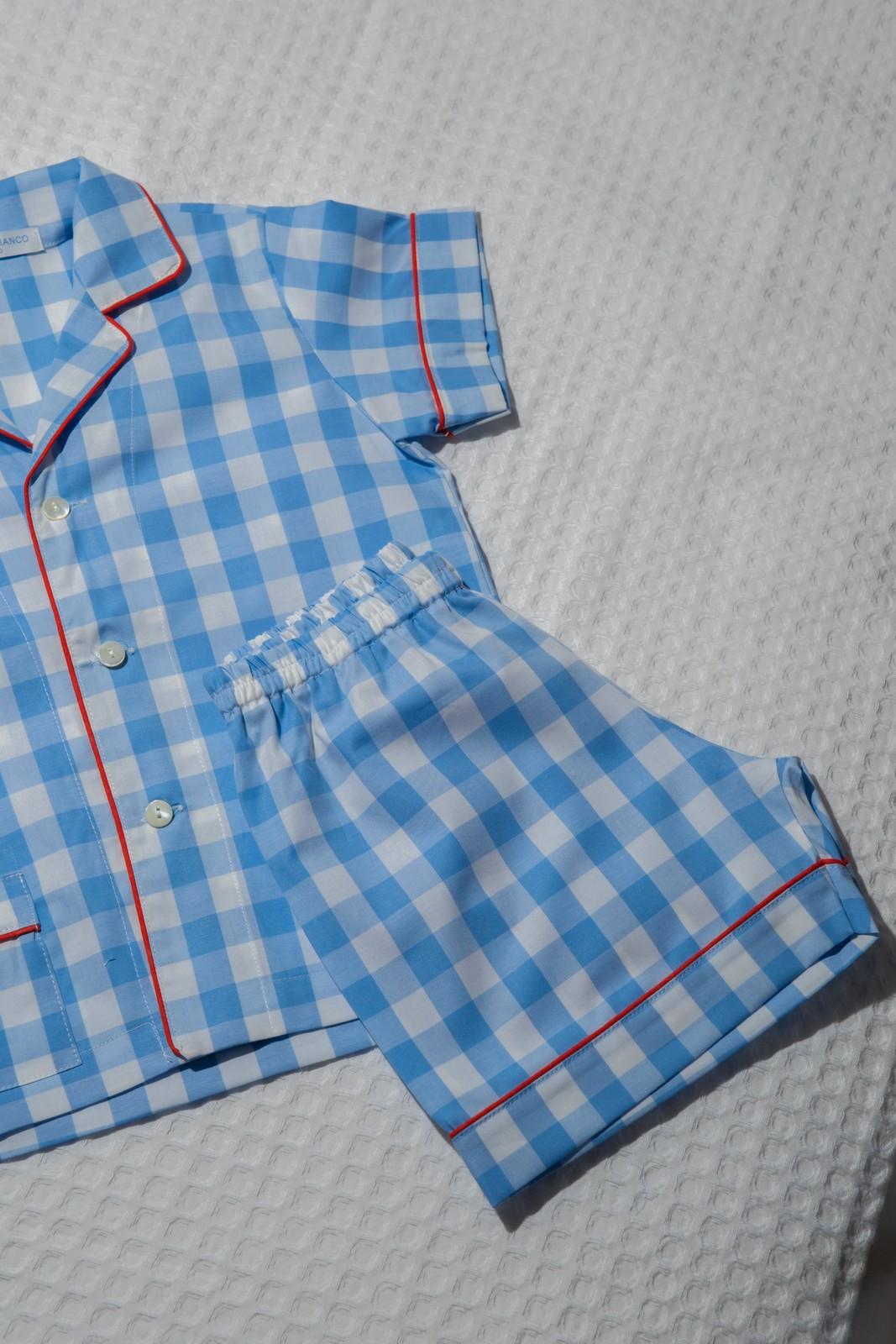 COMPLETO CORTO BAMBINO QUADRONE AZZURRO PROFILO ROSSO CCBPQDR AZZROS SILVIA SCALMANA 