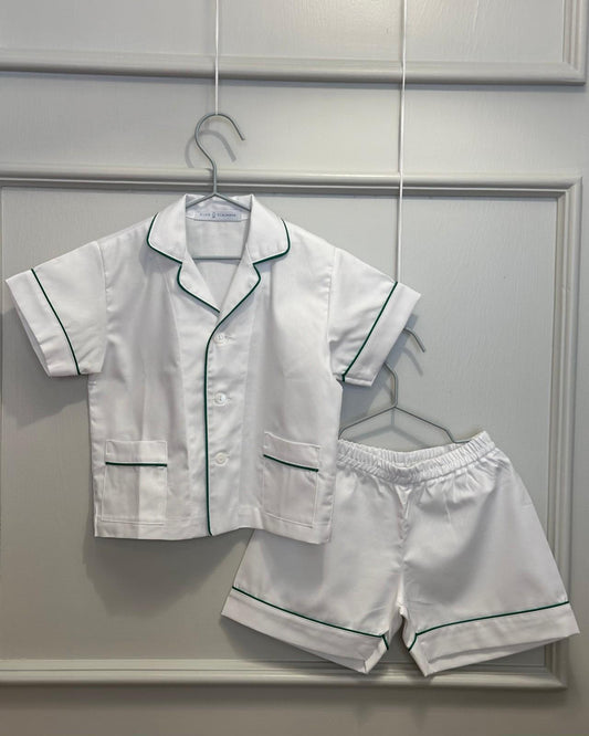 PIGIAMA CORTO BAMBINO BIANCO PROFILO VERDE