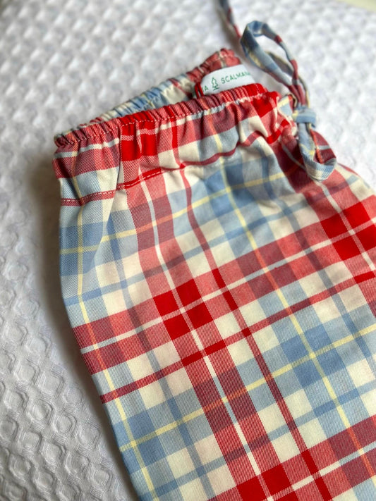 PANTALONI BAMBINO IN FLANELLA SCOZZESE AZZURRO/ROSSO PBFL SCOZZAZZROSSO SILVIA SCALMANA 
