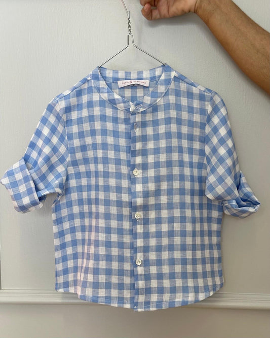 CAMICIA BAMBINO IN LINO QUADRO AZZURRO CKBIQDR AZZ SILVIA SCALMANA 