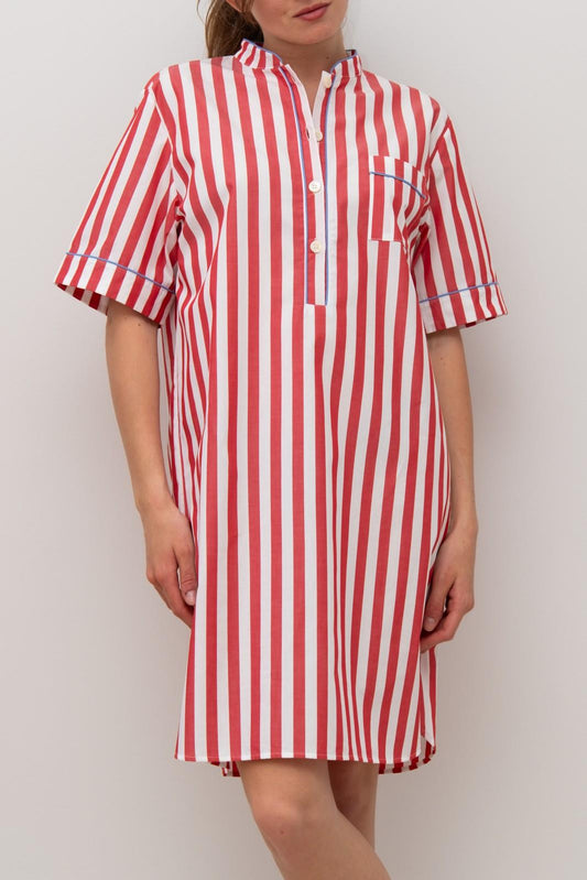 CAMICIA DA NOTTE MANICHE CORTE TAGLIATELLA ROSSA PROFILO AZZURRO NCDPTAG ROSAZZ SILVIA SCALMANA 