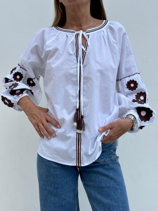 CAMICIA FIORE MARRONE FIORE MARRONE CASA DEL BIANCO 