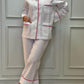 PIGIAMA DONNA IN LINO BIANCO PROFILO FRAGOLA