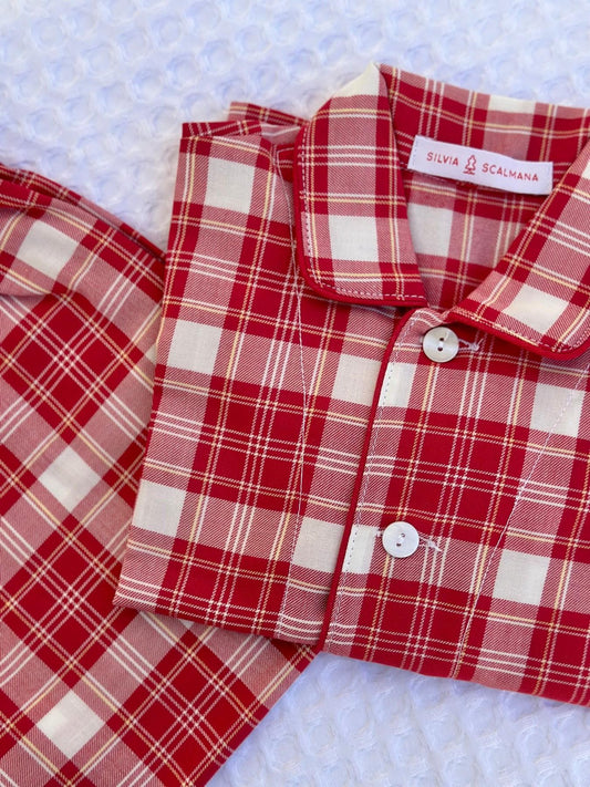PIGIAMA BAMBINO IN FLANELLA SCOZZESE ROSSO