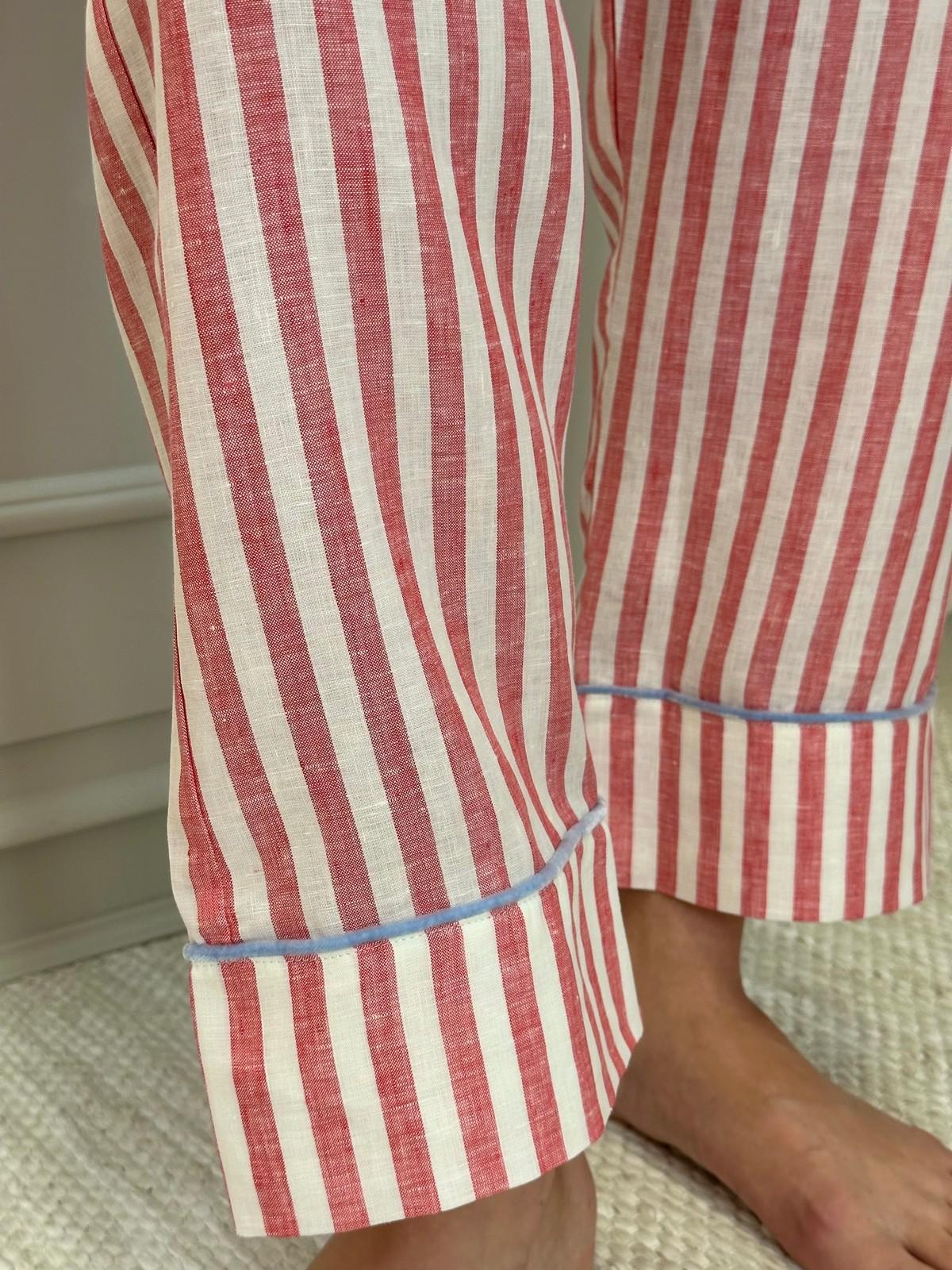 PIGIAMA DONNA IN LINO TAGLIATELLA ROSSA ROFILO AZZURRO CODITAG ROSAZZ SILVIA SCALMANA 