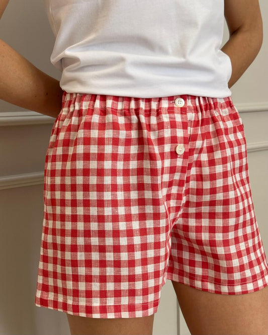 SHORTS DONNA LINO QUADRO ROSSO SHDIQDR ROS SILVIA SCALMANA 