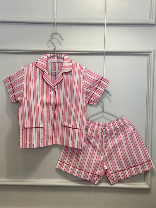 PIGIAMA CORTO BAMBINO RIGONE ROSA PROFILO ROSSO