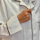 PIGIAMA DONNA IN LINO BIANCO PROFILO MARRONE