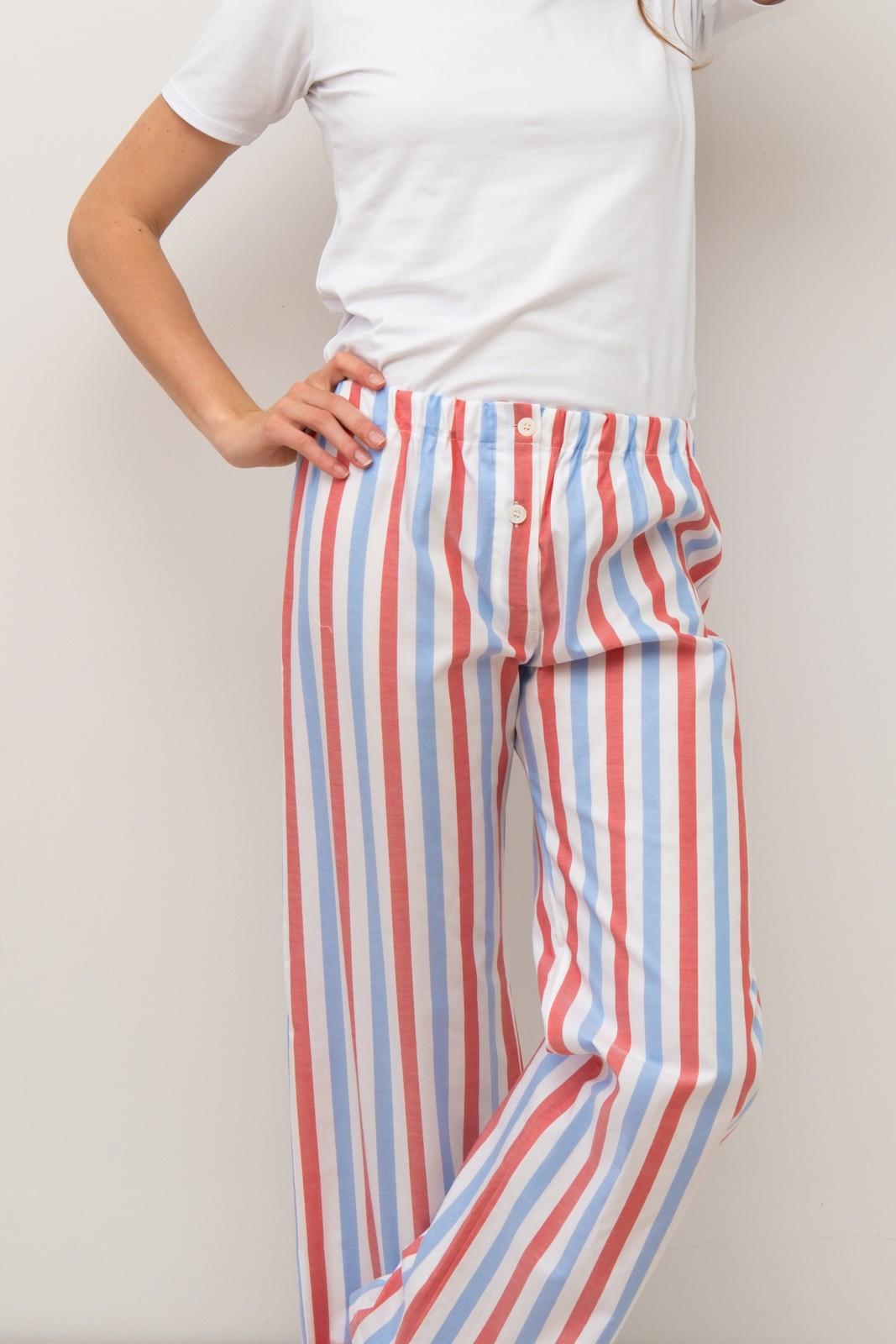 PANTALONI POPELINE DONNA TAGLIATELLA MISTA AZZURRO/ROSSO PADP AZZROS SILVIA SCALMANA 