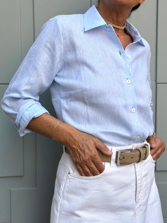 CAMICIA DONNA LINO AZZURRO