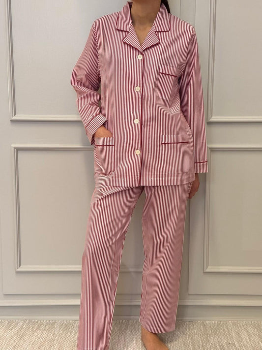 PIGIAMA DONNA BASTONCINO ROSSO PROFILO BORDEAUX