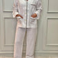 PIGIAMA DONNA IN LINO BIANCO PROFILO MARRONE