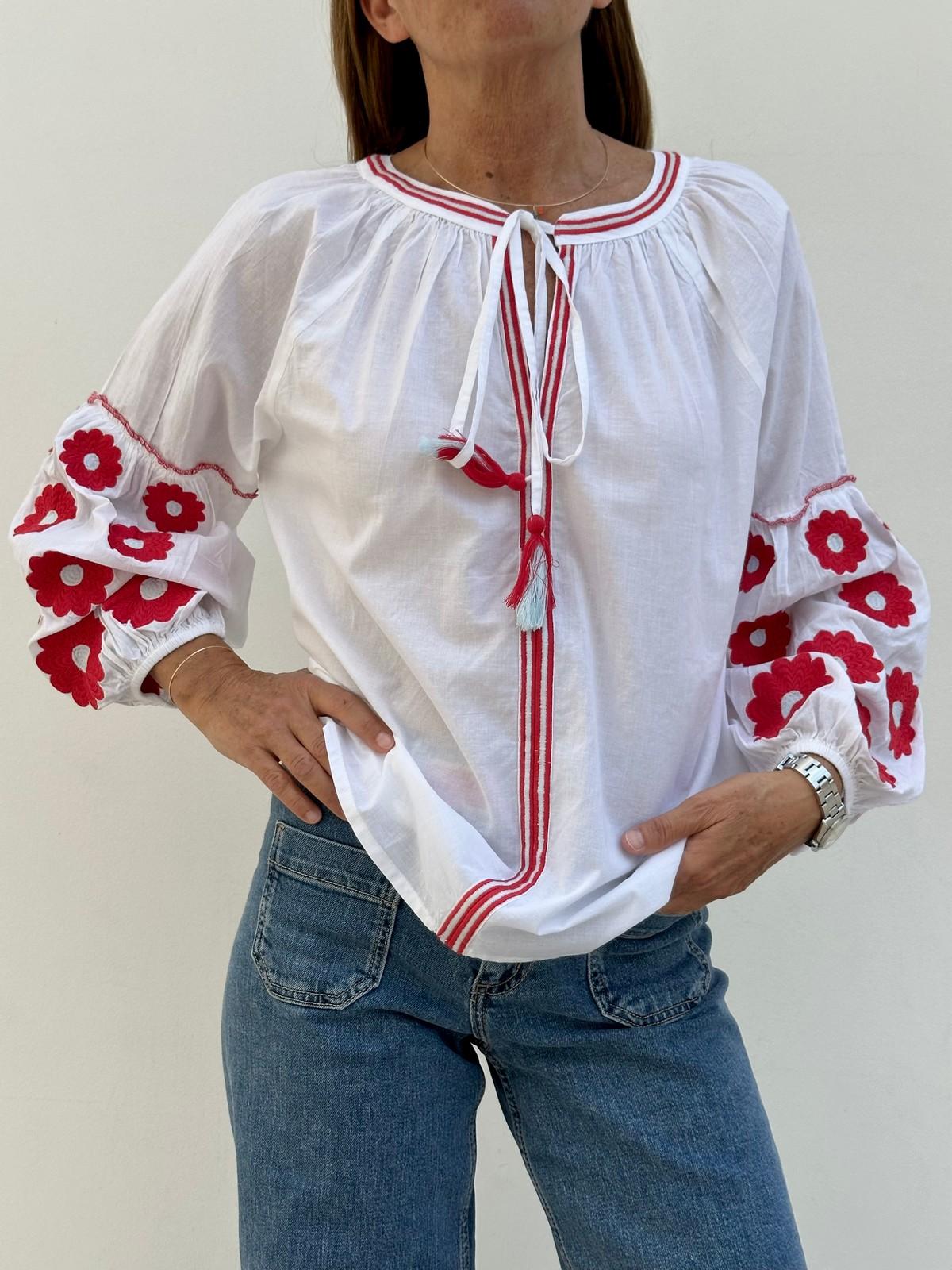 CAMICIA FIORE ROSSO FIORE ROSSO CASA DEL BIANCO 