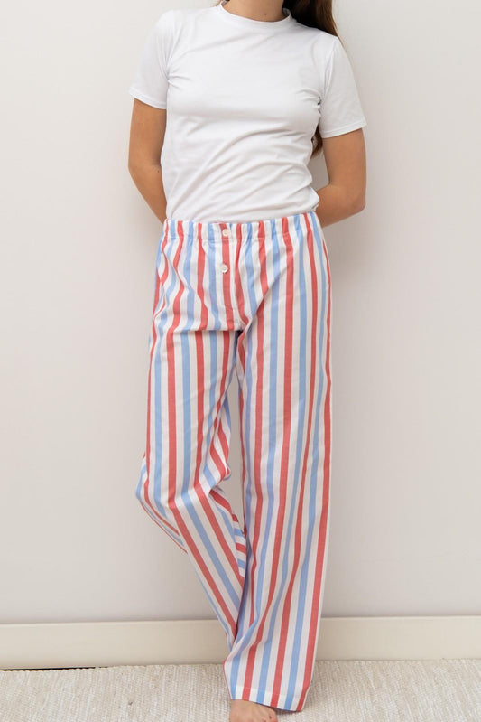 PANTALONI POPELINE DONNA TAGLIATELLA MISTA AZZURRO/ROSSO PADP AZZROS SILVIA SCALMANA 