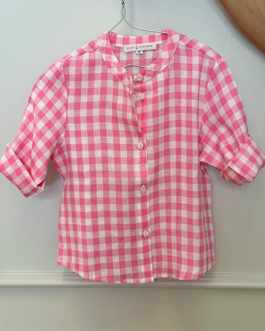 CAMICIA BAMBINO IN LINO QUADRO FRAGOLA CKBIQDR FRG SILVIA SCALMANA 