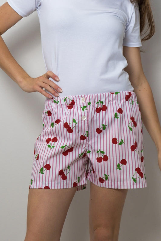 SHORTS DONNA RIGA FRAGOLA STAMPA CILIEGIE SHDPSTA CILIEGIA SILVIA SCALMANA 