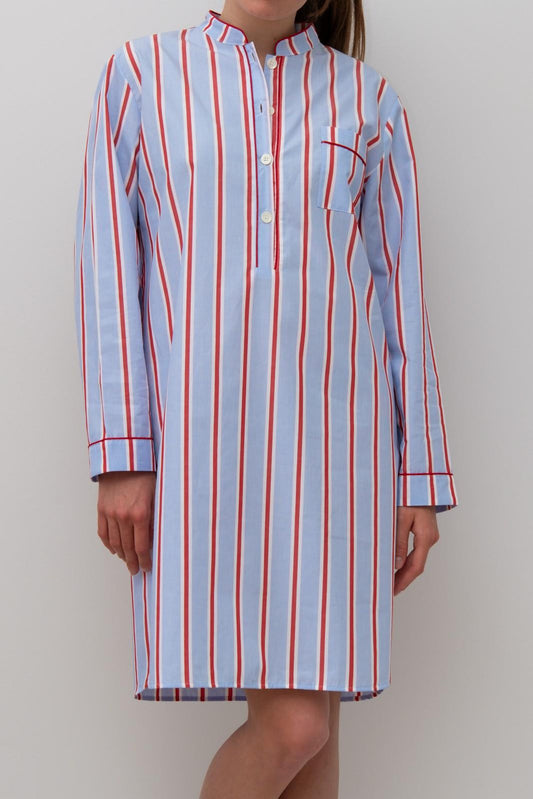 CAMICIA DA NOTTE MANICHE LUNGHE RIGA FONDO AZZURRO/ROSSA PROFILO ROSSO NLDPRFO AZZROS SILVIA SCALMANA 