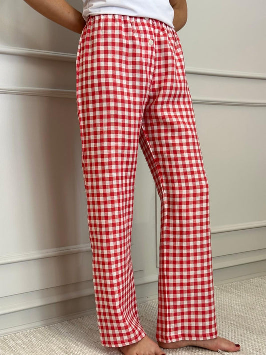 PANTALONI DONNA LINO QUADRO ROSSO PADIQDR ROS SILVIA SCALMANA 