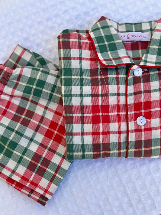 PIGIAMA BAMBINO IN FLANELLA SCOZZESE VERDE/ROSSO