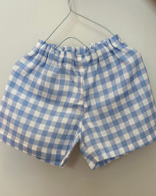 SHORTS BAMBINO IN LINO QUADRO AZZURRO SHBIQDR AZZ SILVIA SCALMANA 