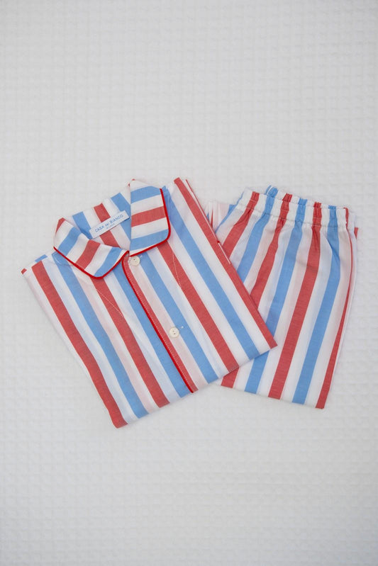 COMBPLETO BAMBINO TAGLIATELLA MISTA AZZURRO/ROSSO PRFILO AZZURRO COBPAZZ ROSAZZ SILVIA SCALMANA 