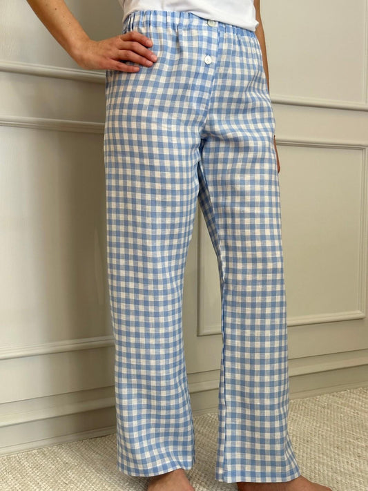 PANTALONI DONNA LINO QUADRO AZZURRO PADIQDR AZZ SILVIA SCALMANA 