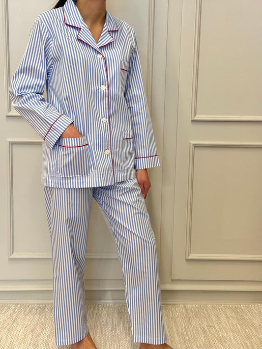 PIGIAMA DONNA BASTONCINO AZZURRO PROFILO ROSSO