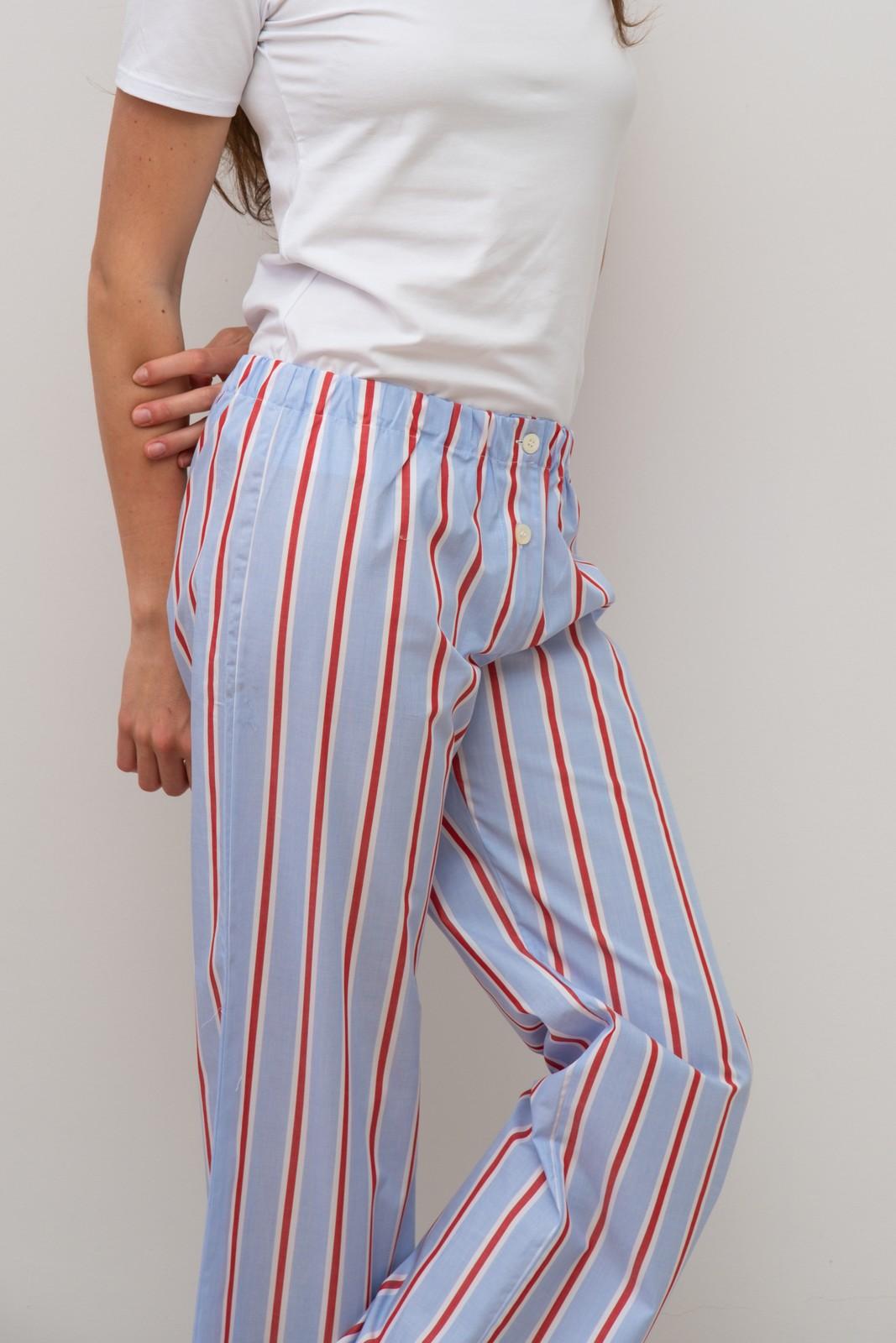 PANTALONI POPELINE DONNA RIGA FONDO AZZURRO/ROSSO PADPRFO AZZROS SILVIA SCALMANA 